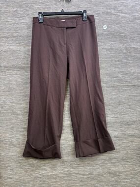 Caché Wide Leg Pants Womens Size 6 Maroon Mid Rise Stretch Cuffed